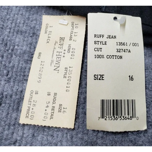 Vintage Ruff Hewn Denim Jeans Womens Size 16 Black Cotton High Rise Solid New - Picture 4 of 11